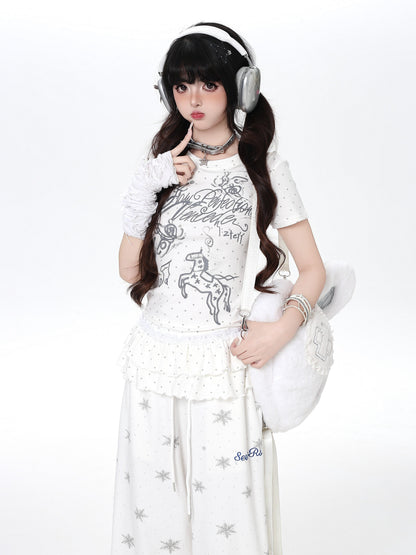 ドットフリルトップス｜韓国ガーリー・細見え