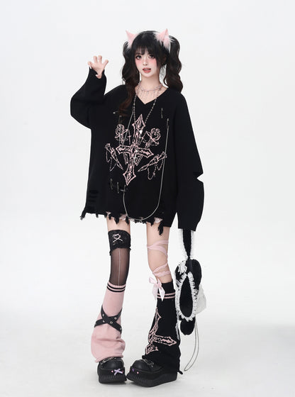 ゴシック破れチェーンVネックニット