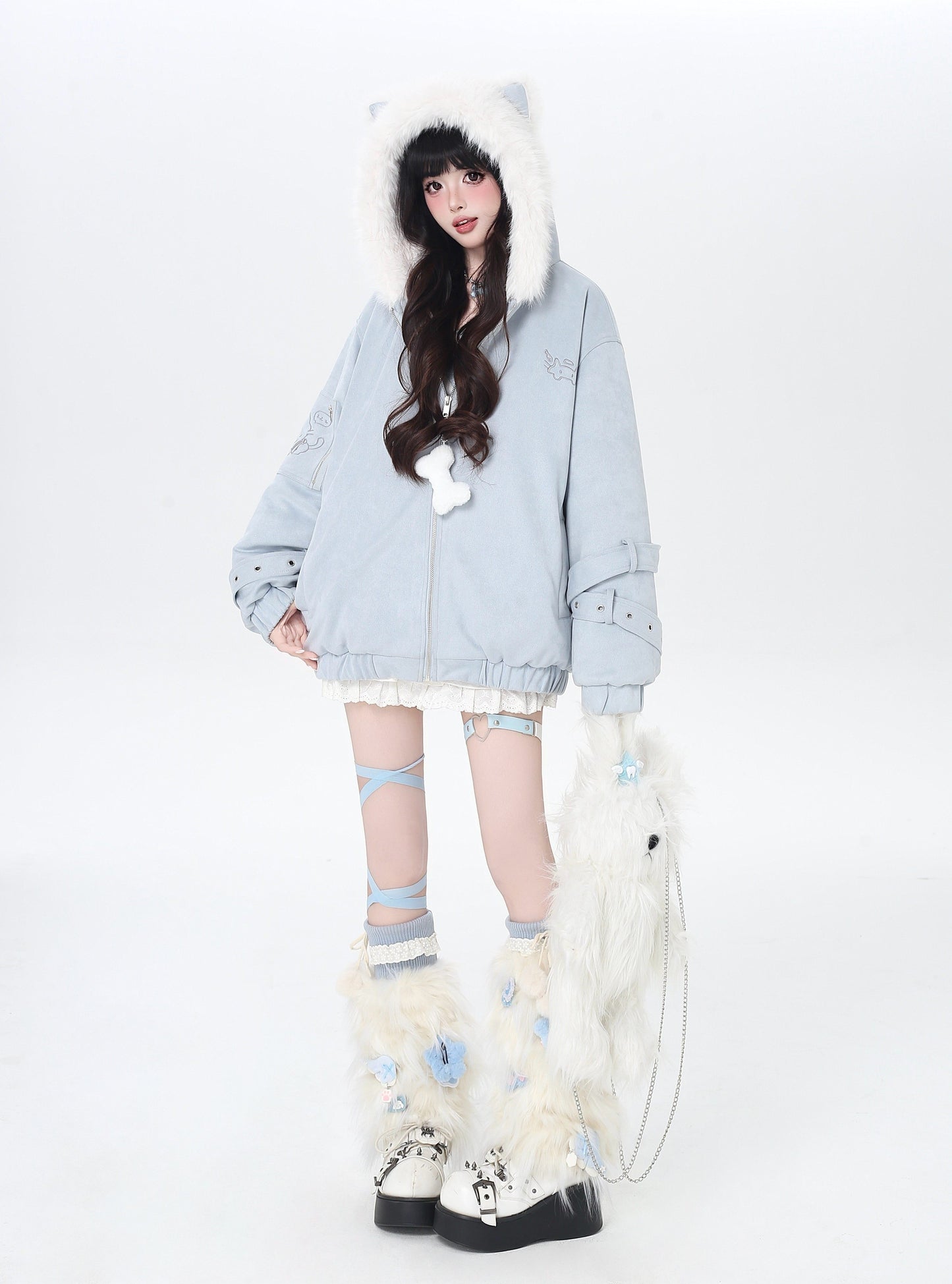 天使風 猫耳フード ファー中綿ブルゾン