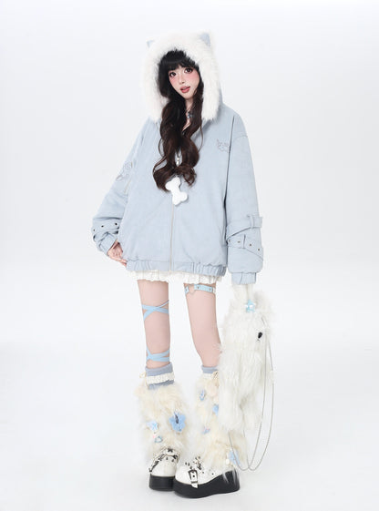 天使風 猫耳フード ファー中綿ブルゾン
