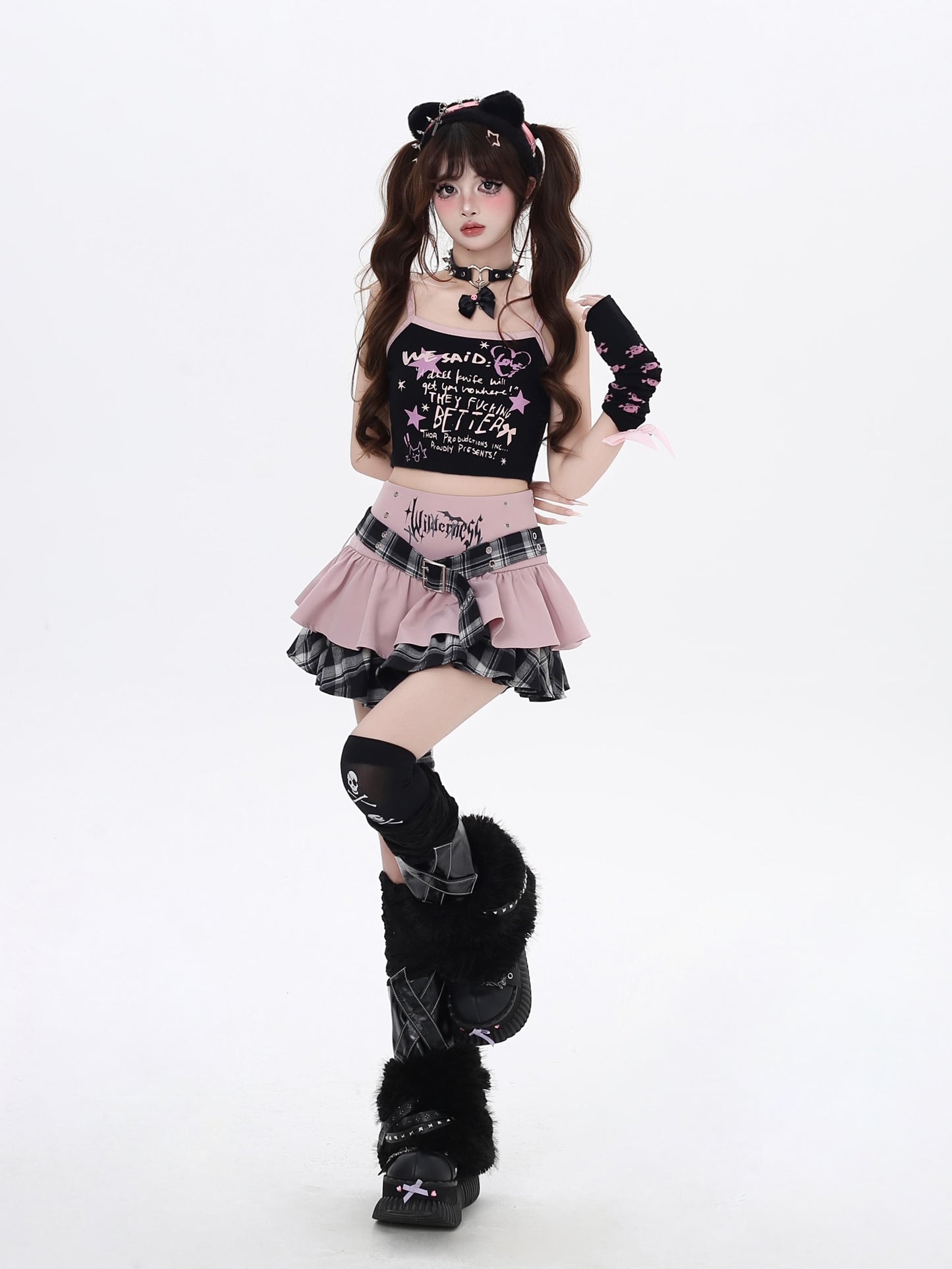 ゴシックアイドル風チェックティアードスカート