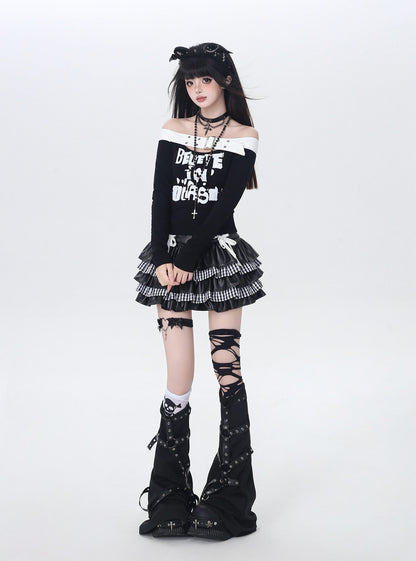 オフショルロゴショート丈トップス