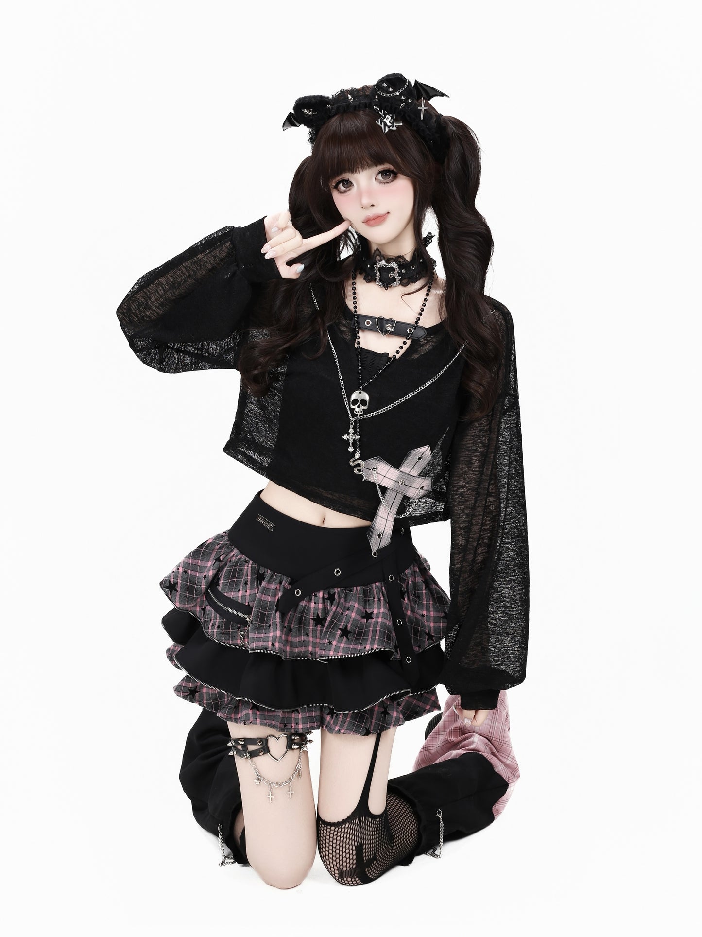 チェックティアードハイウエストミニスカート