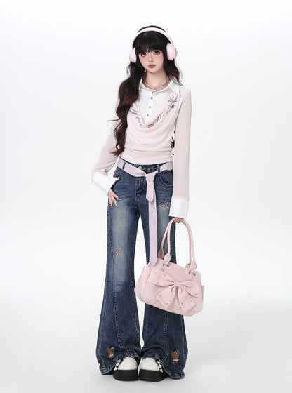 ポロ風レイヤードトップス｜韓国ガーリー・細見え