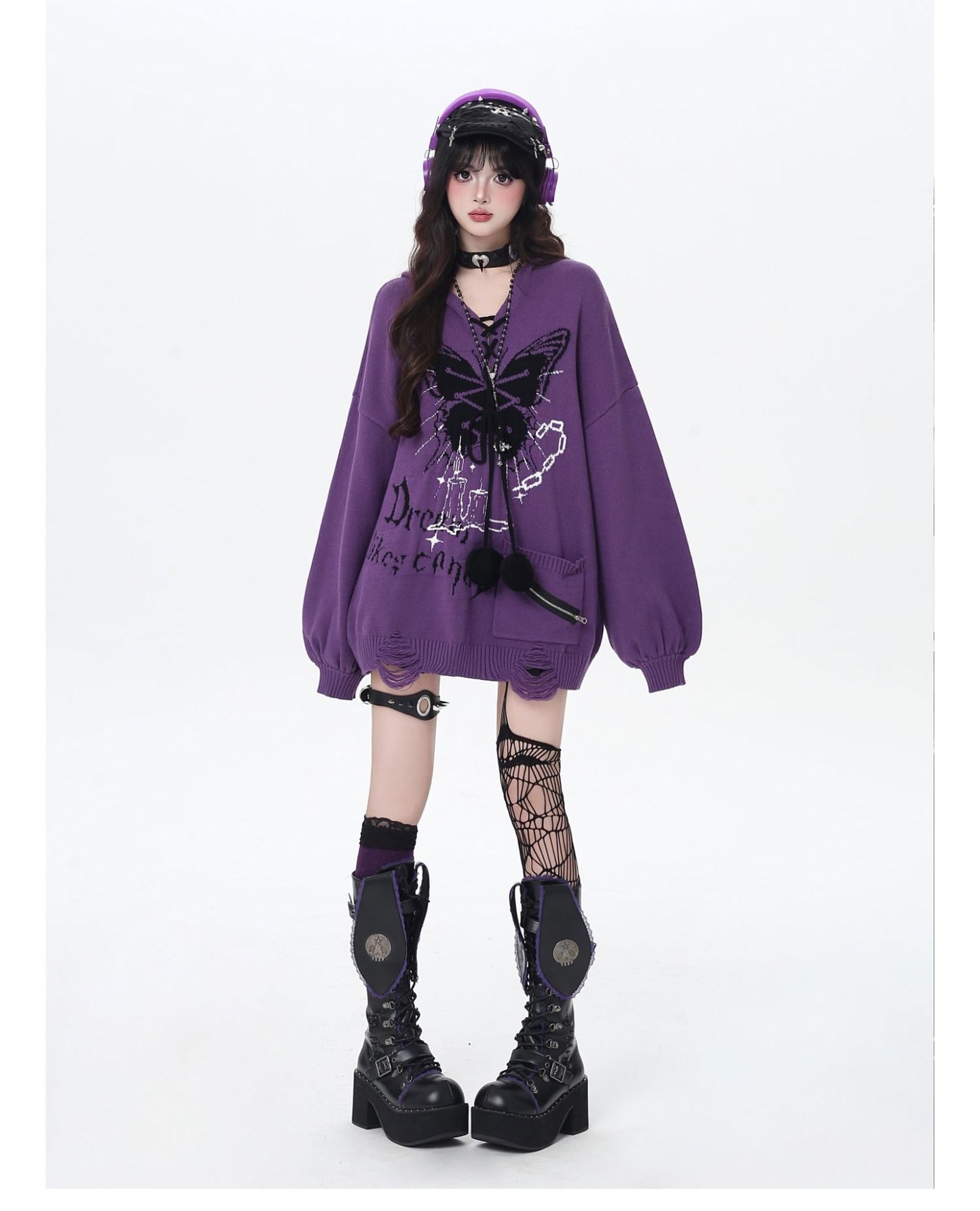 🦋Vネックリボンフーディゆる甘ニットカーデ