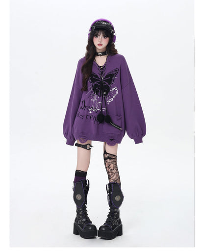 🦋Vネックリボンフーディゆる甘ニットカーデ