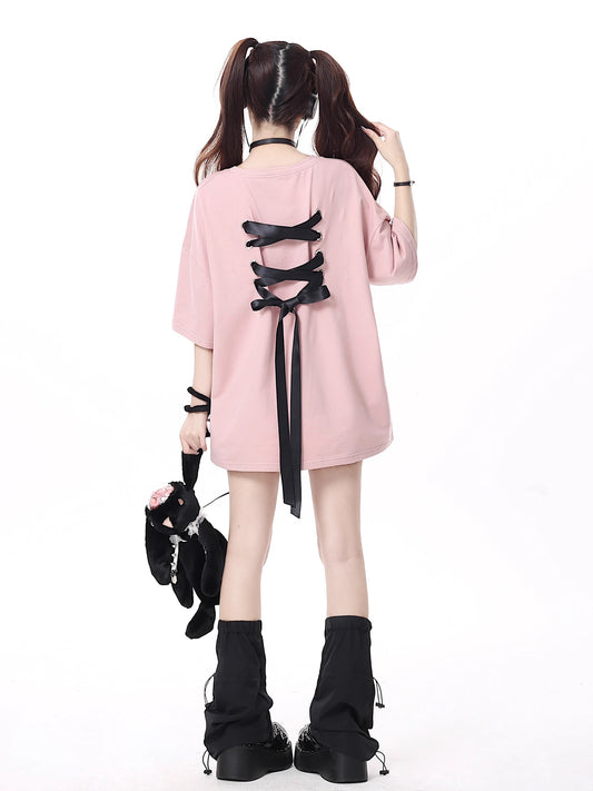 リボン付きゆったりTシャツ