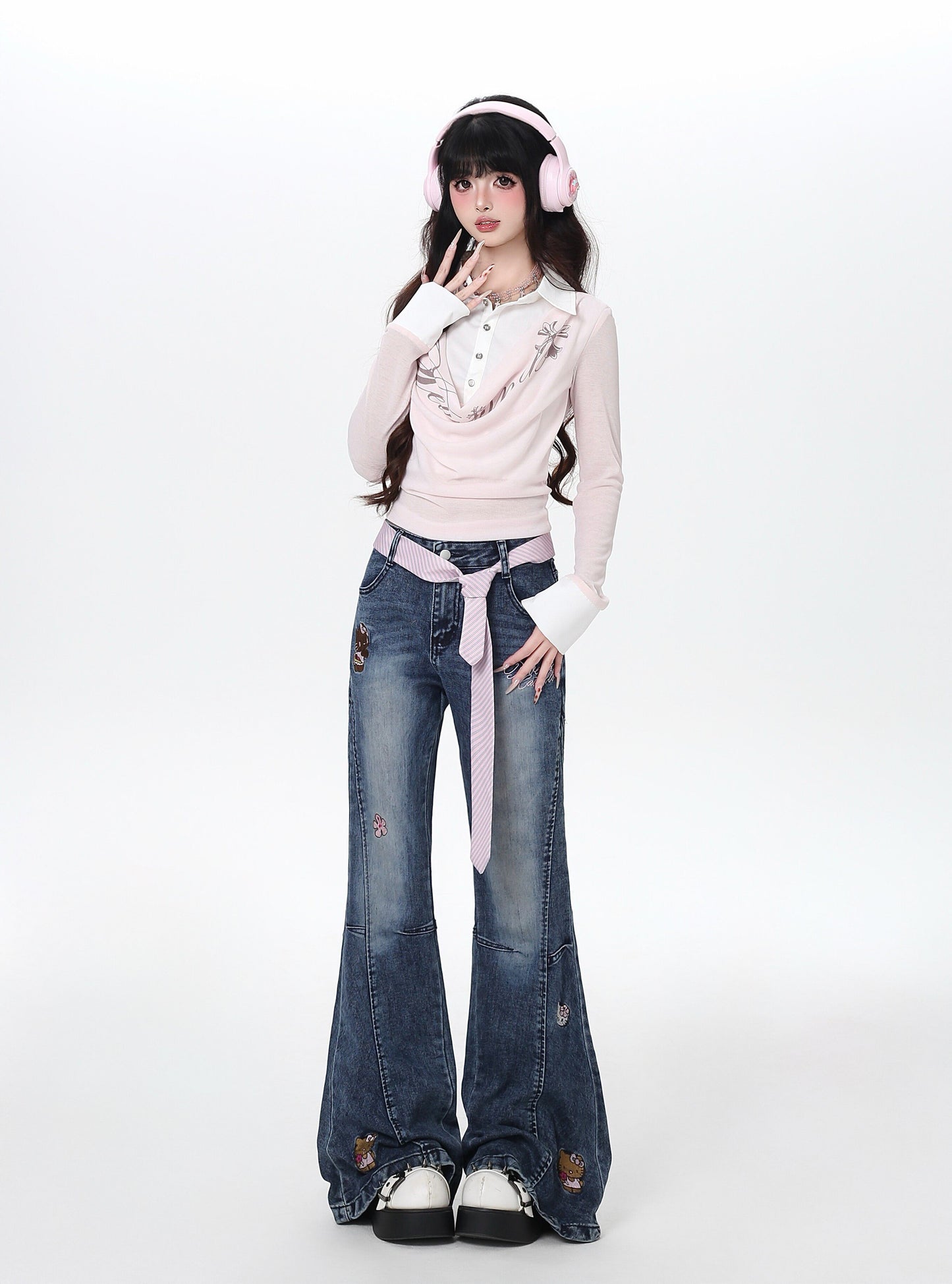 ポロ風レイヤードトップス｜韓国ガーリー・細見え