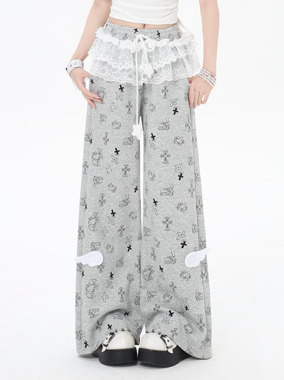 猫柄レーススウェットパンツ🖤ゆる甘ストリート