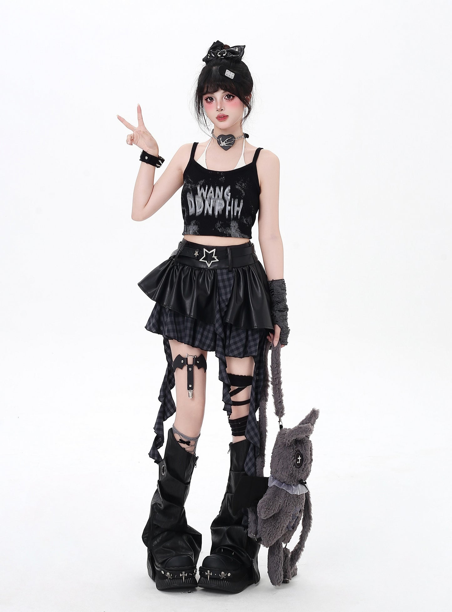 闇フリンジレザー　アシメスカート