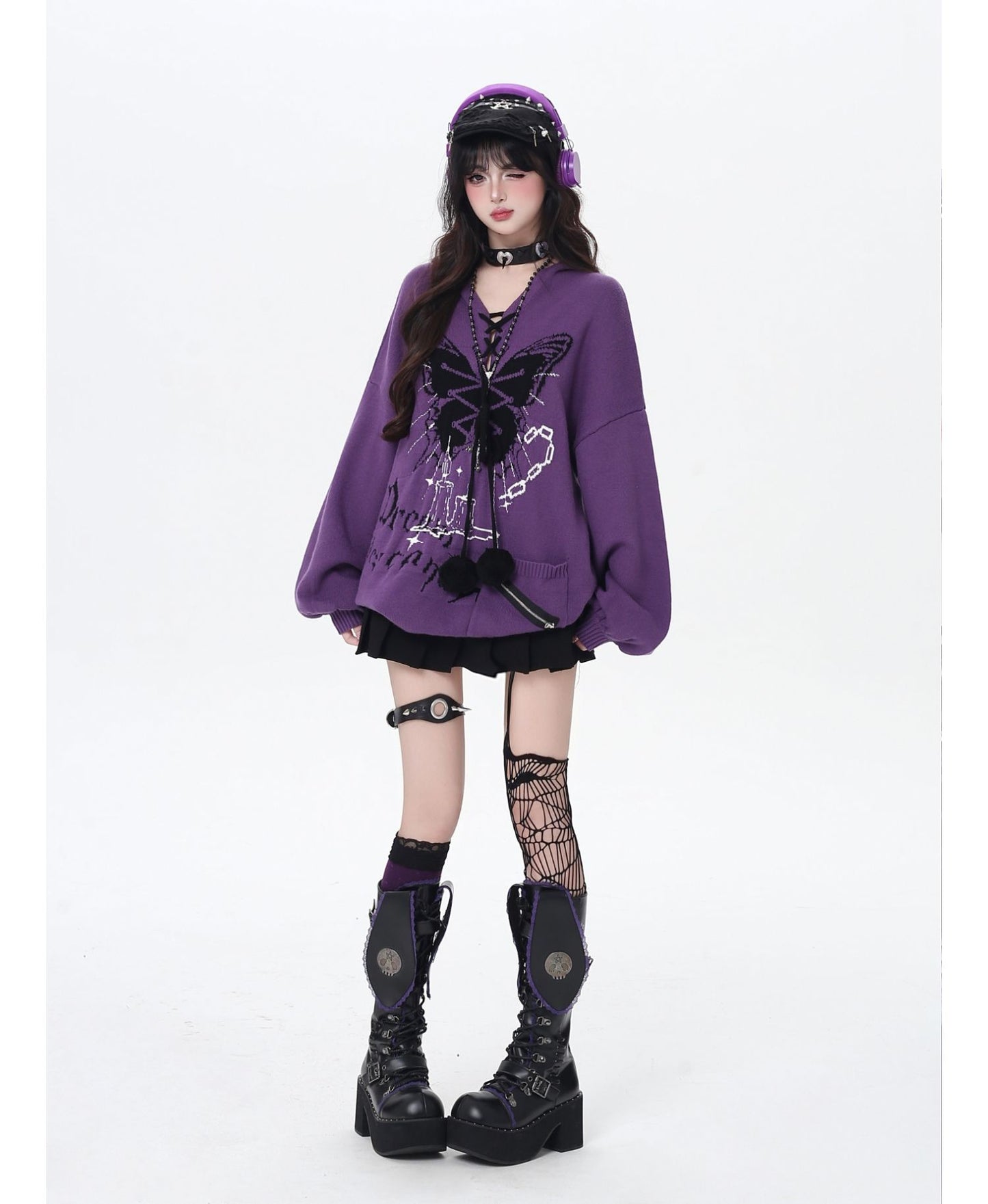 🦋Vネックリボンフーディゆる甘ニットカーデ