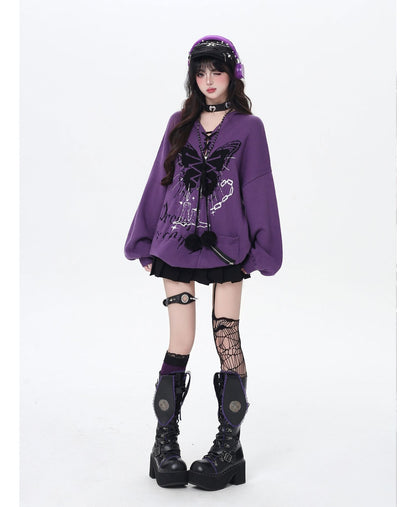 🦋Vネックリボンフーディゆる甘ニットカーデ