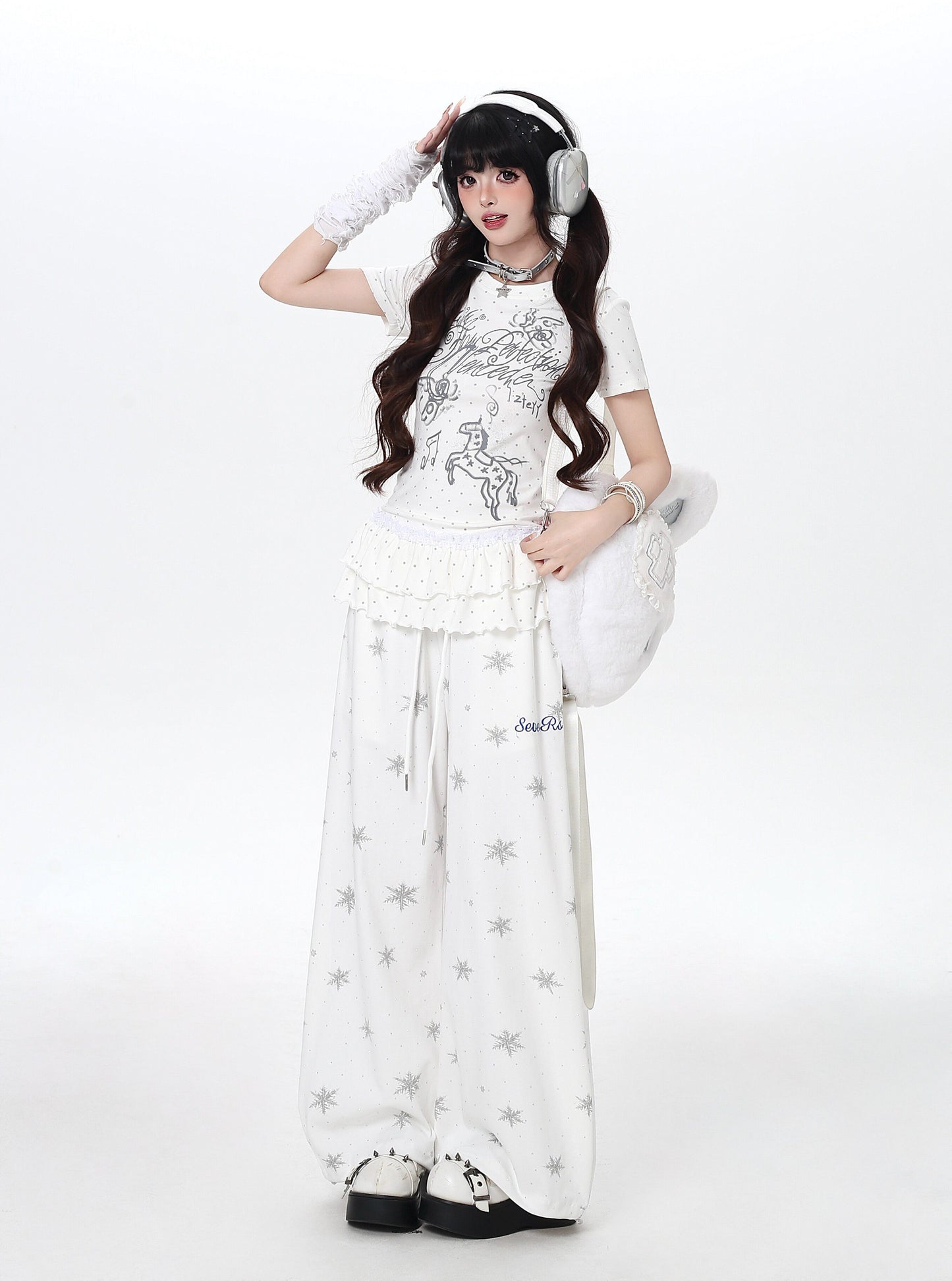 ドットフリルトップス｜韓国ガーリー・細見え