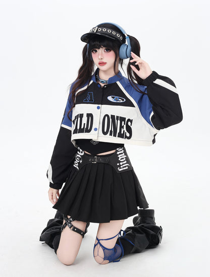 ストリート復古パッチワーク×ライダーズスタジャン（取り外し可能）