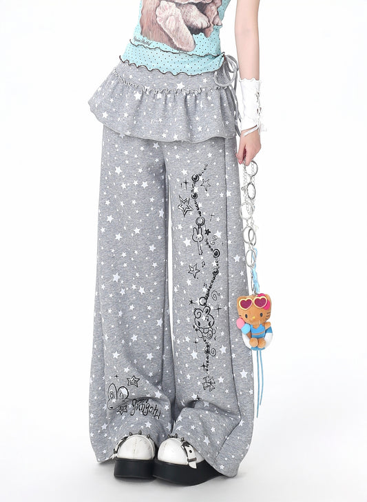星柄レイヤード風ワイドパンツ