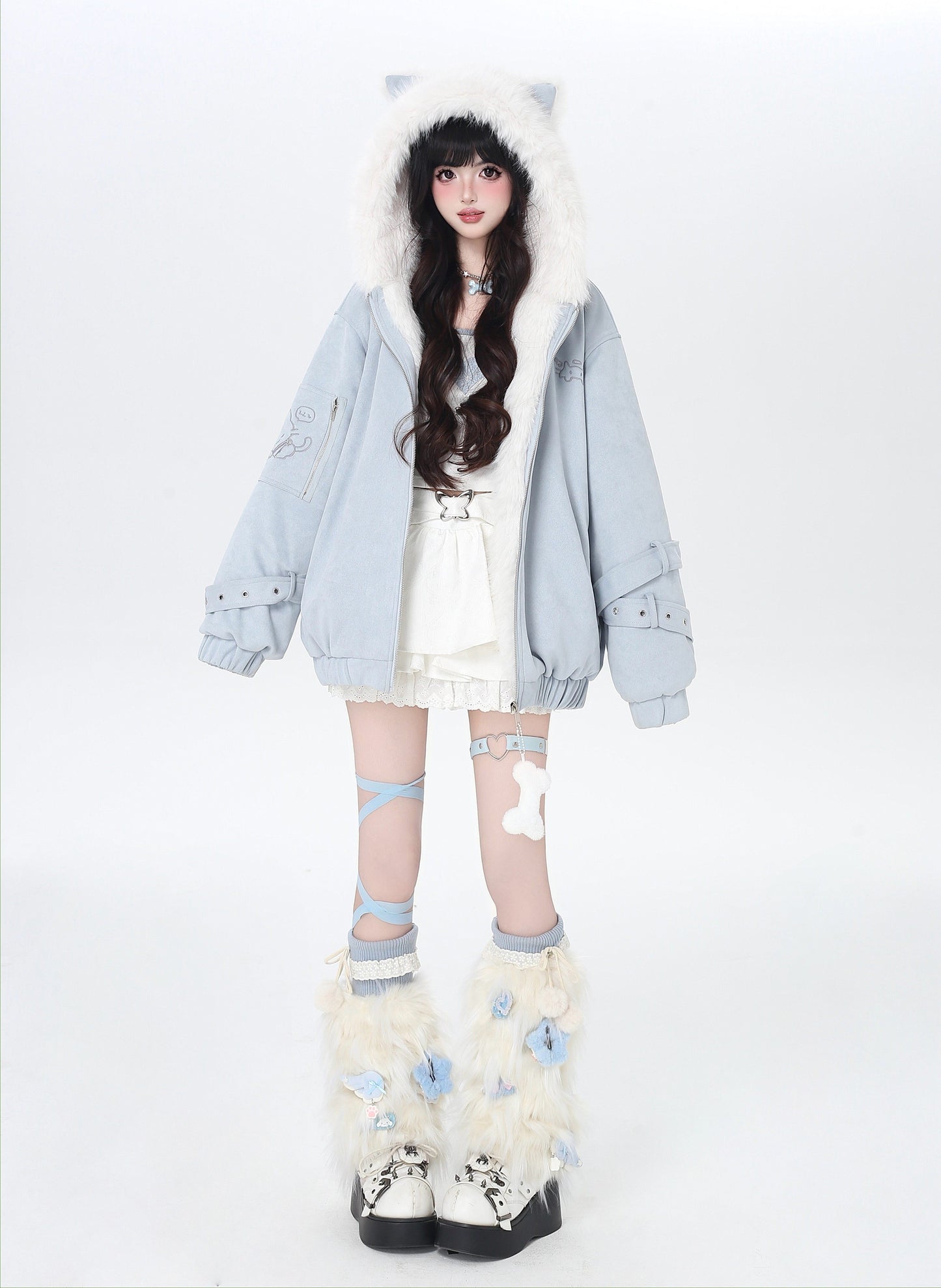 天使風 猫耳フード ファー中綿ブルゾン