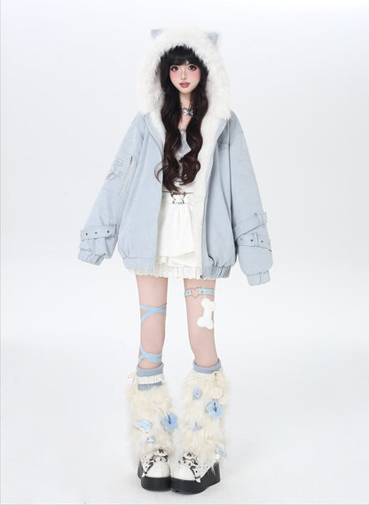 天使風 猫耳フード ファー中綿ブルゾン