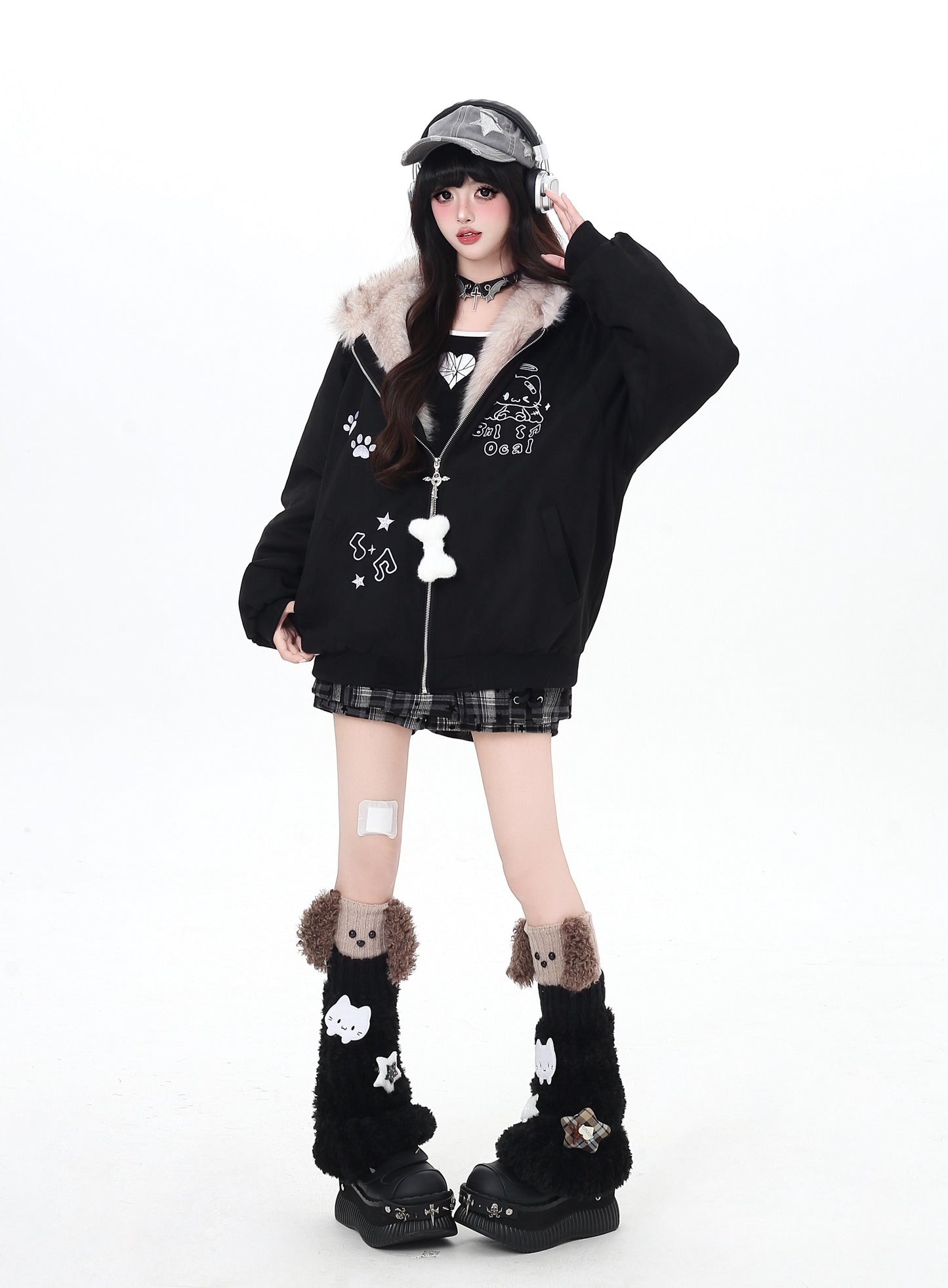 ゆる地雷ふわもこ猫耳スエード中綿アウター