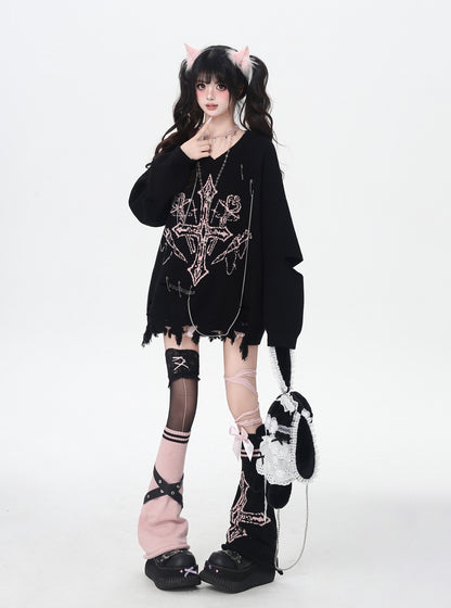 ゴシック破れチェーンVネックニット