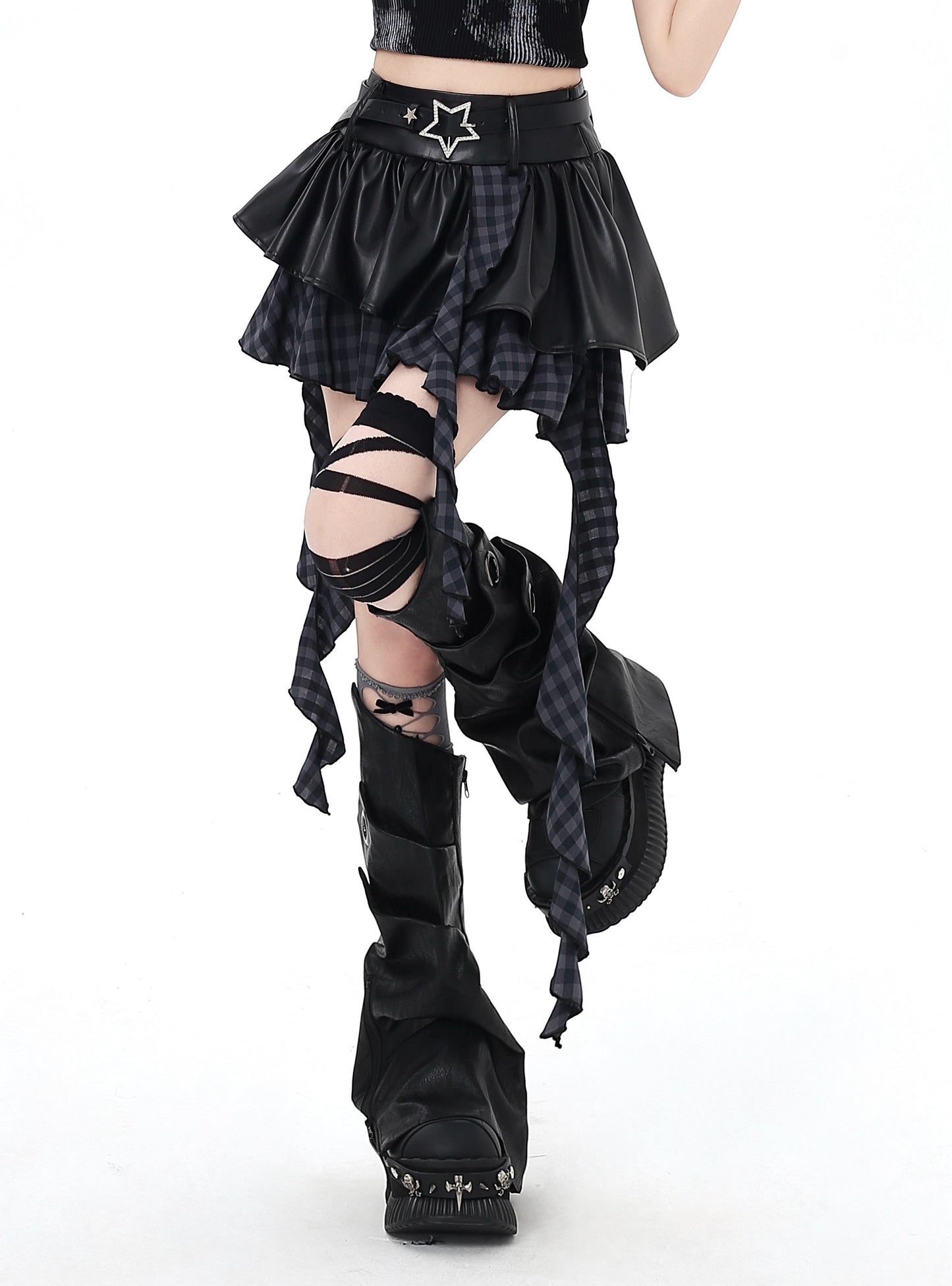 闇フリンジレザー　アシメスカート