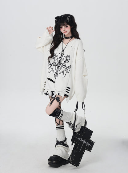 ゴシック破れチェーンVネックニット