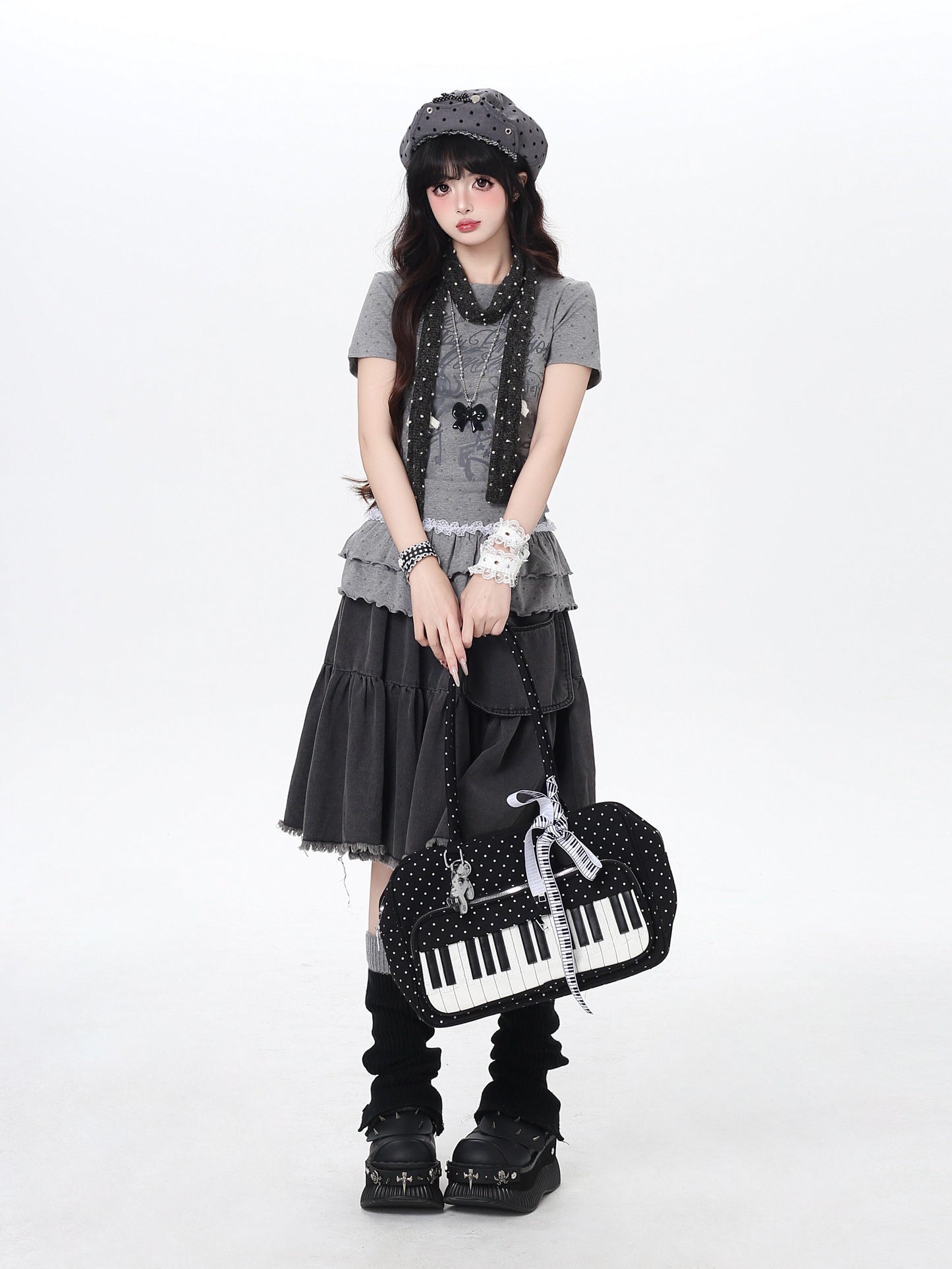 ドットフリルトップス｜韓国ガーリー・細見え