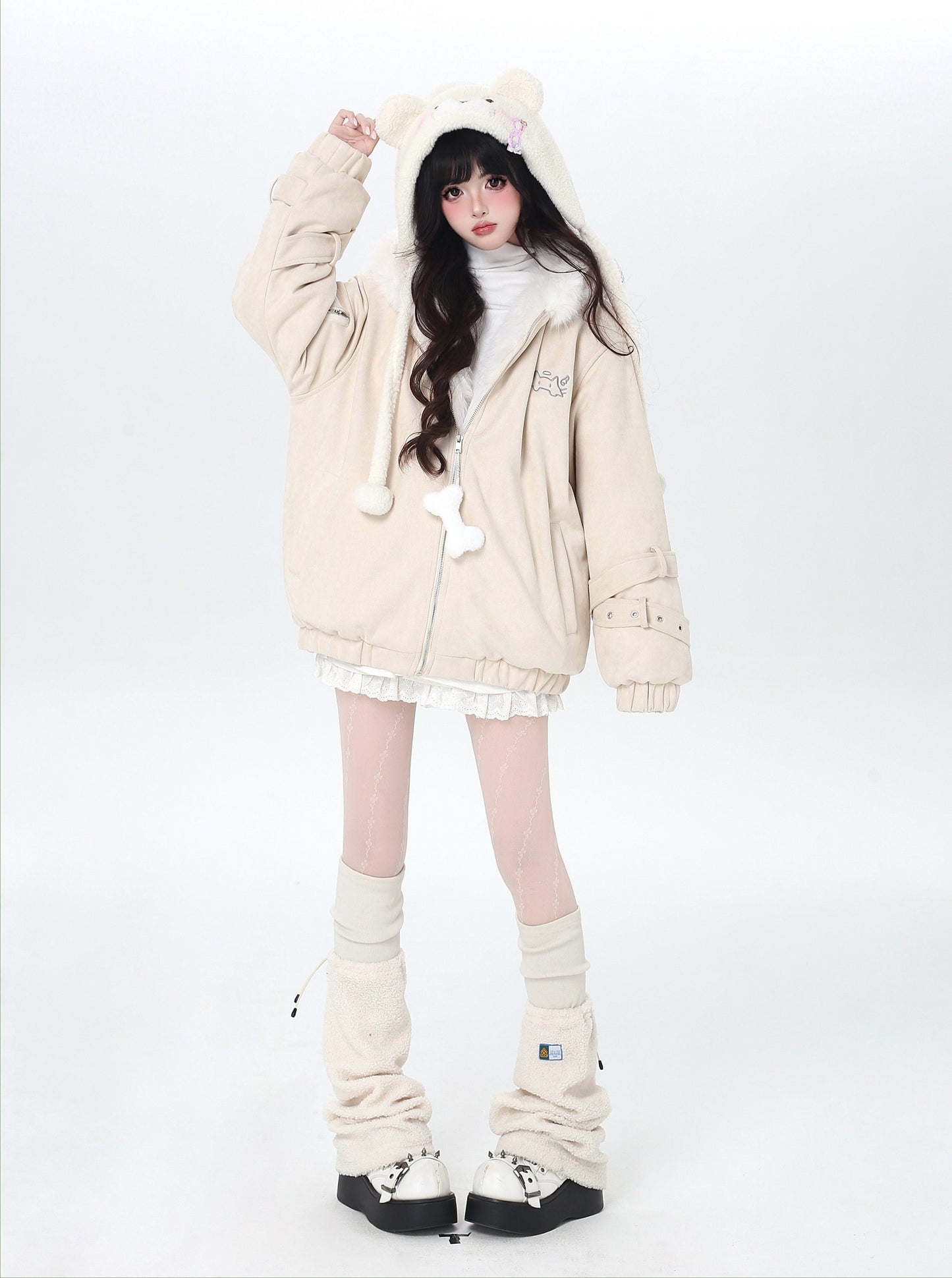 天使風 猫耳フード ファー中綿ブルゾン