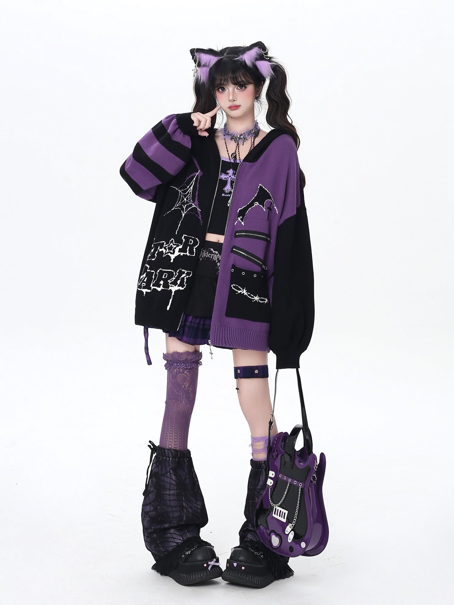 ゴス×ゆる地雷切替ニットカーデ