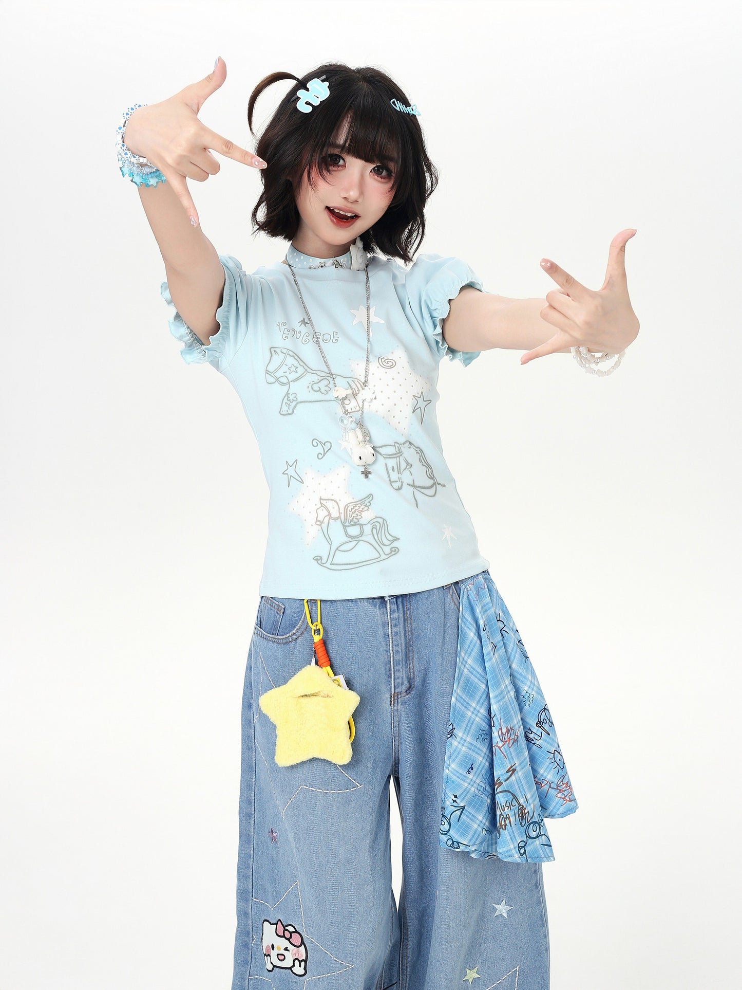 星×木馬パフスリーブトップス