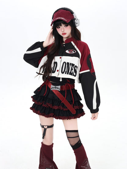 ストリート復古パッチワーク×ライダーズスタジャン（取り外し可能）