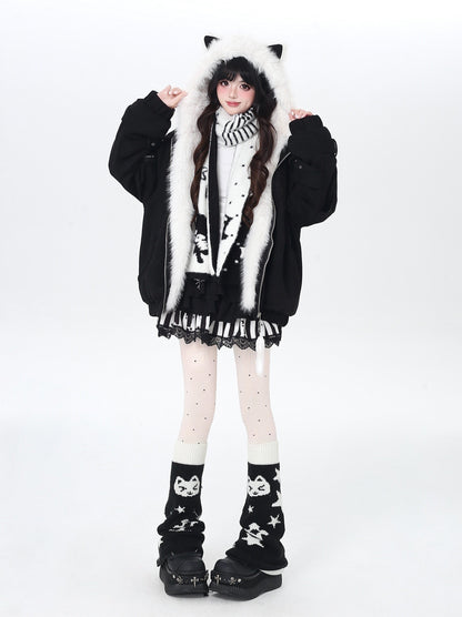 天使風 猫耳フード ファー中綿ブルゾン