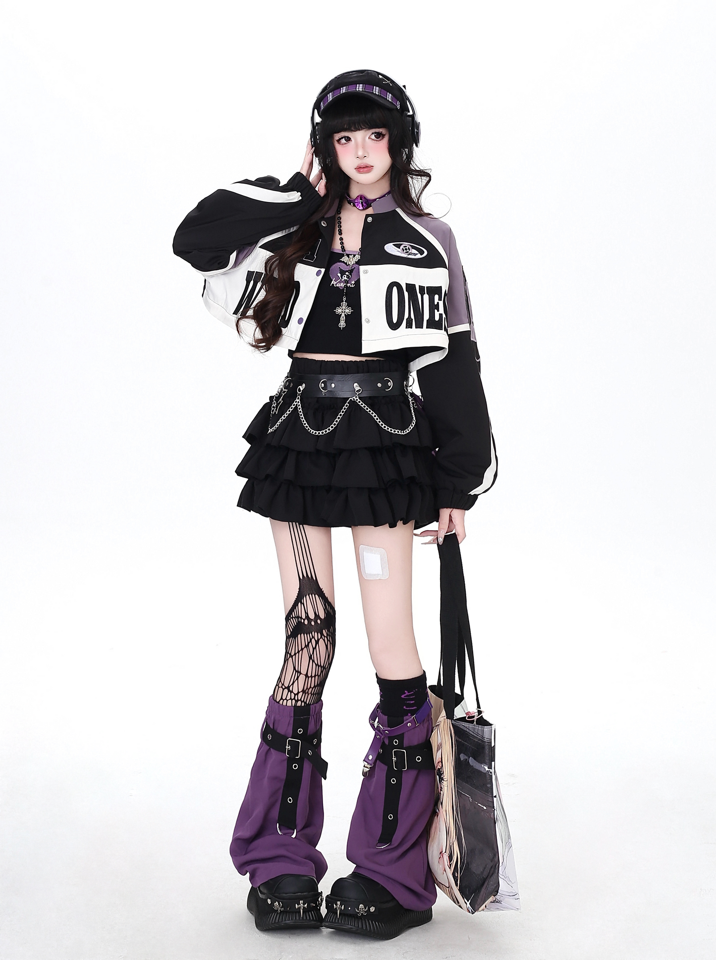 ストリート復古パッチワーク×ライダーズスタジャン（取り外し可能）