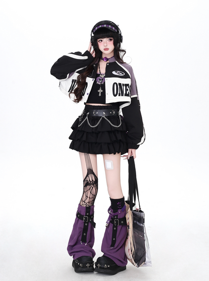 ストリート復古パッチワーク×ライダーズスタジャン（取り外し可能）