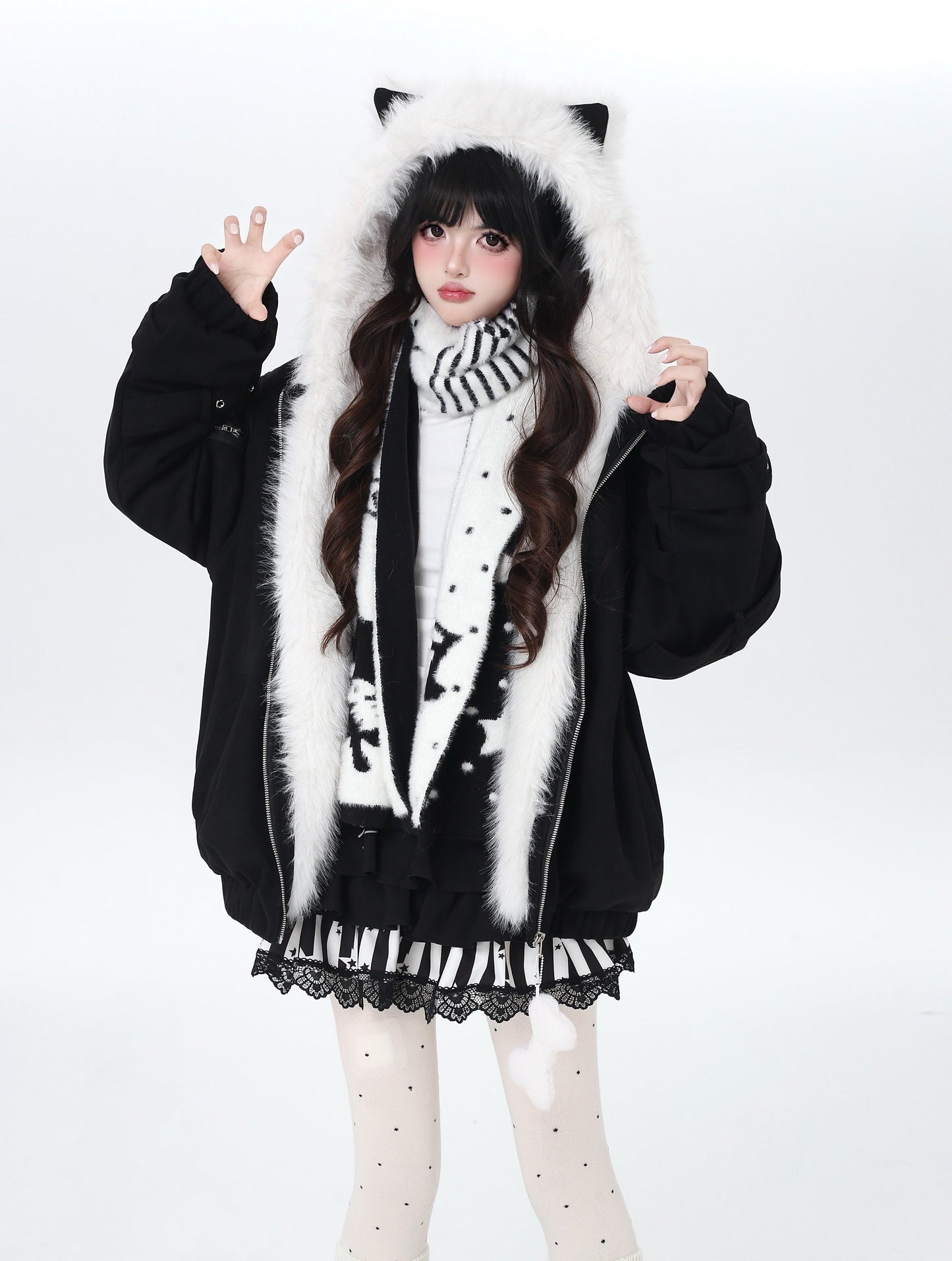 天使風 猫耳フード ファー中綿ブルゾン