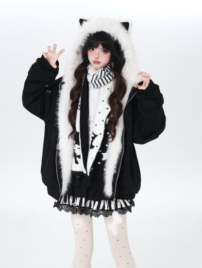 天使風 猫耳フード ファー中綿ブルゾン