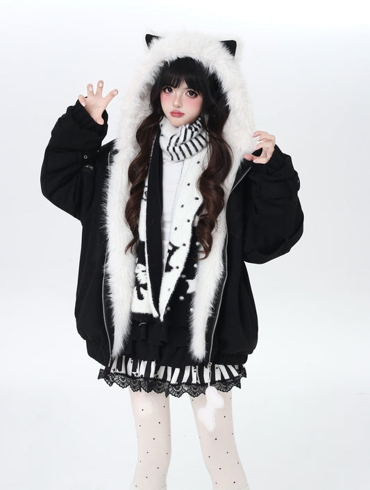 天使風 猫耳フード ファー中綿ブルゾン