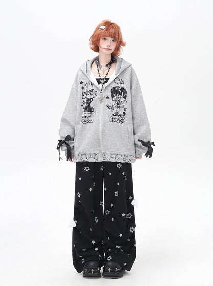 くすみスター柄 ルーズストレートパンツ