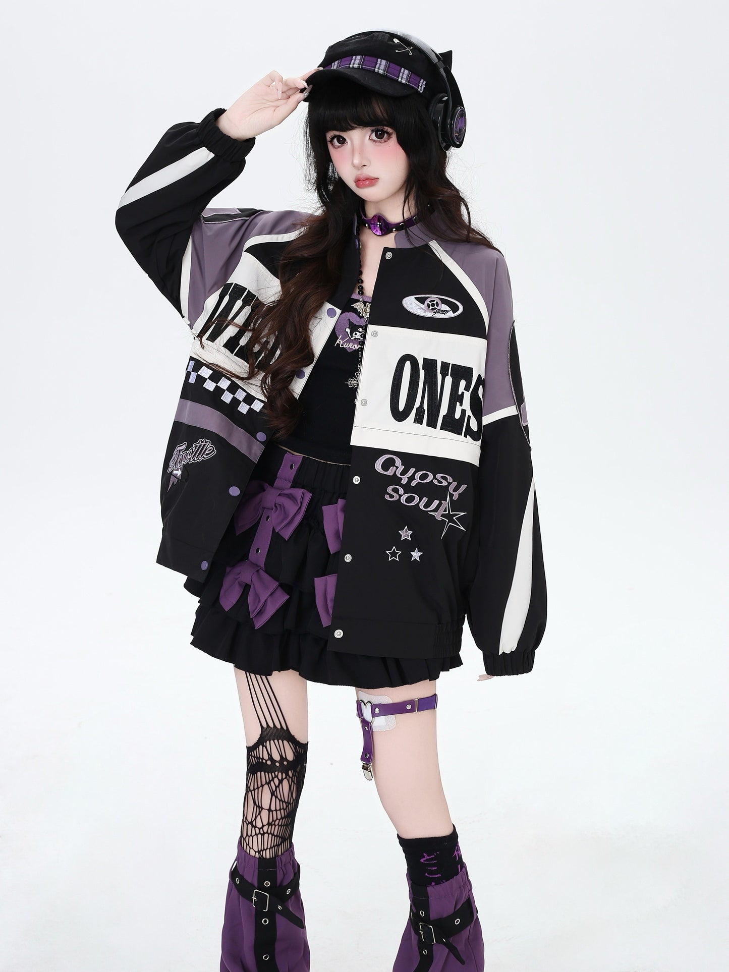 ストリート復古パッチワーク×ライダーズスタジャン（取り外し可能）