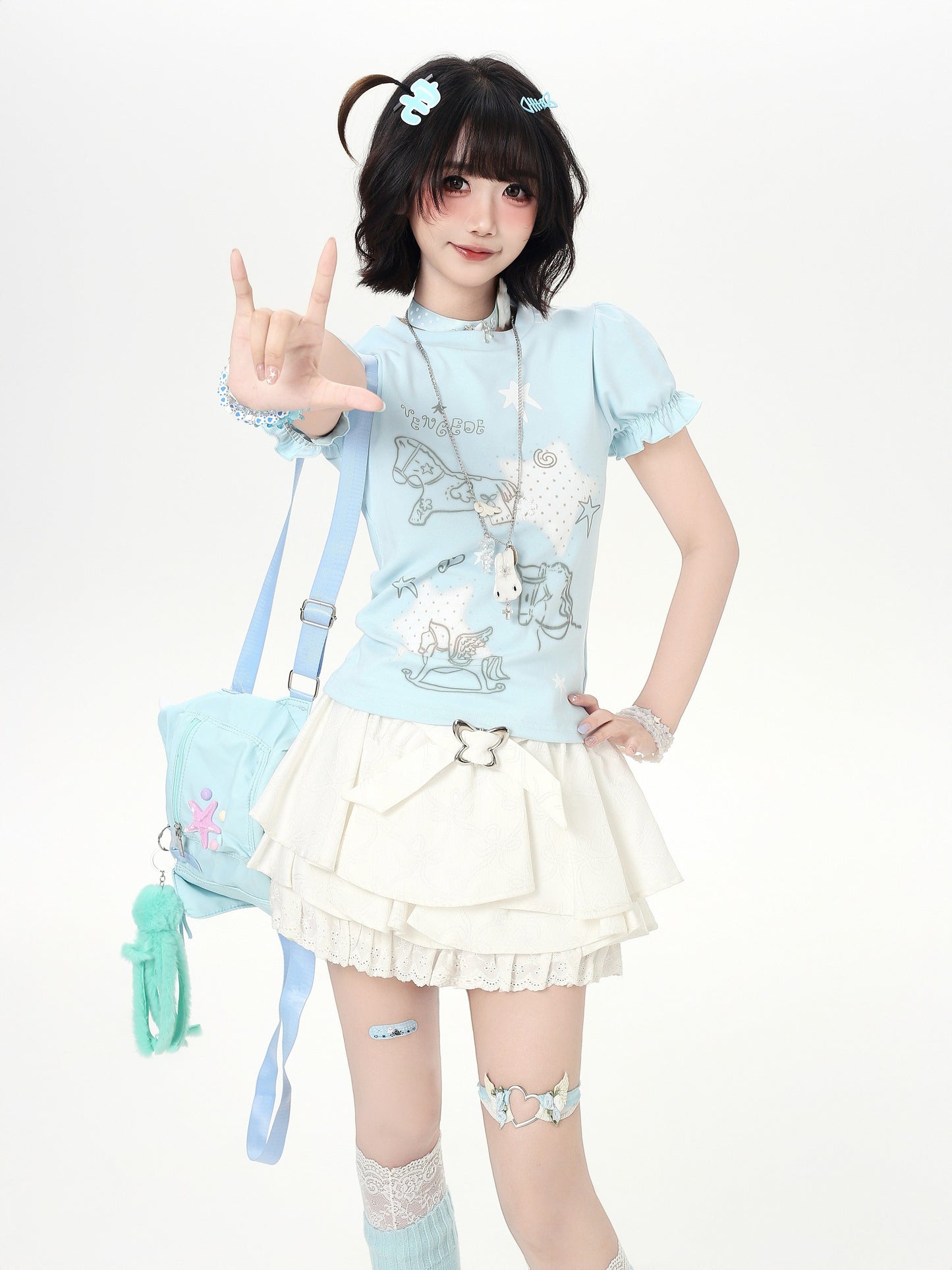 星×木馬パフスリーブトップス