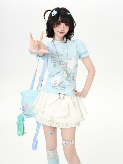 星×木馬パフスリーブトップス
