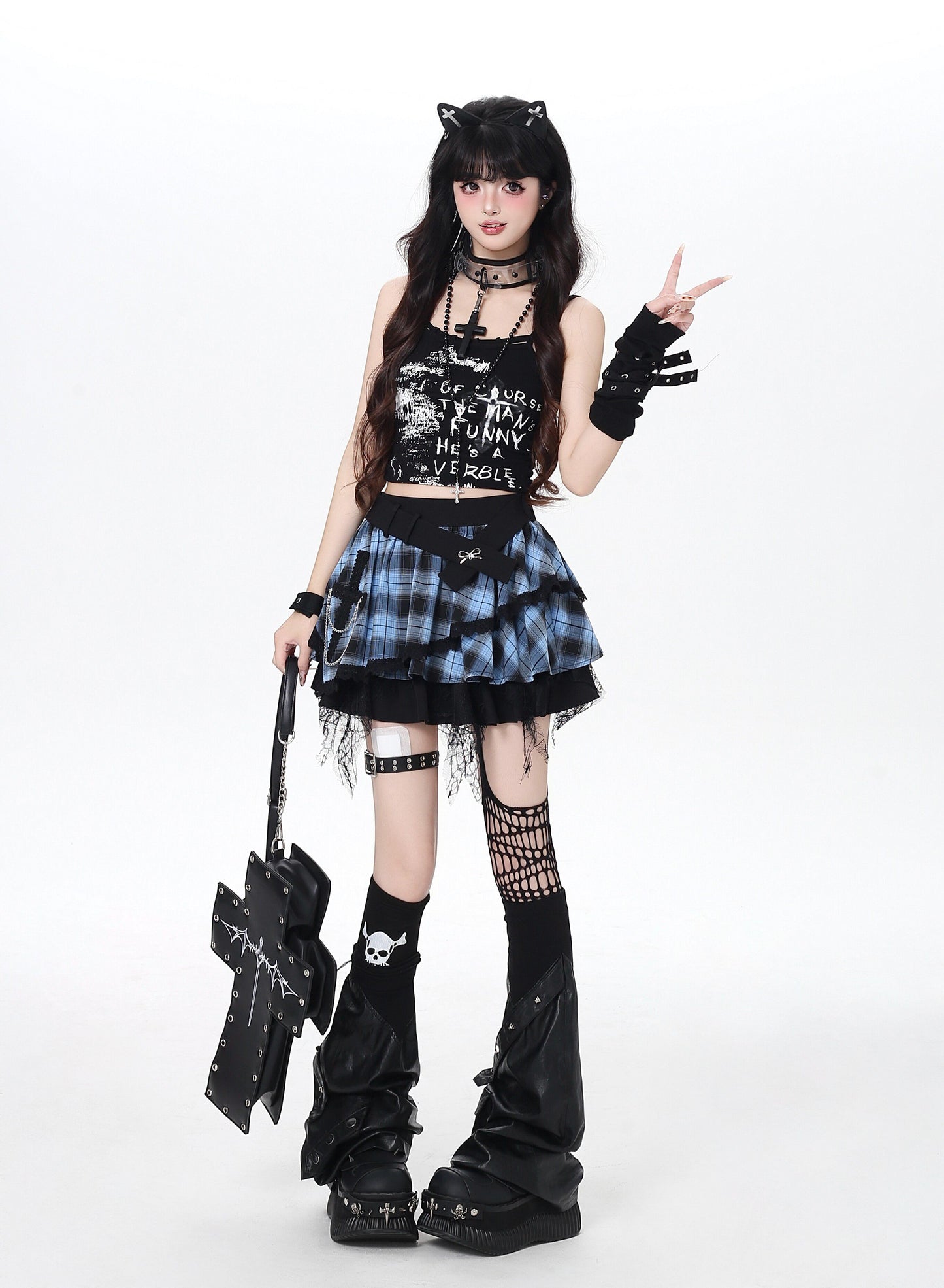 ドット×チェックふんわりティアードスカート