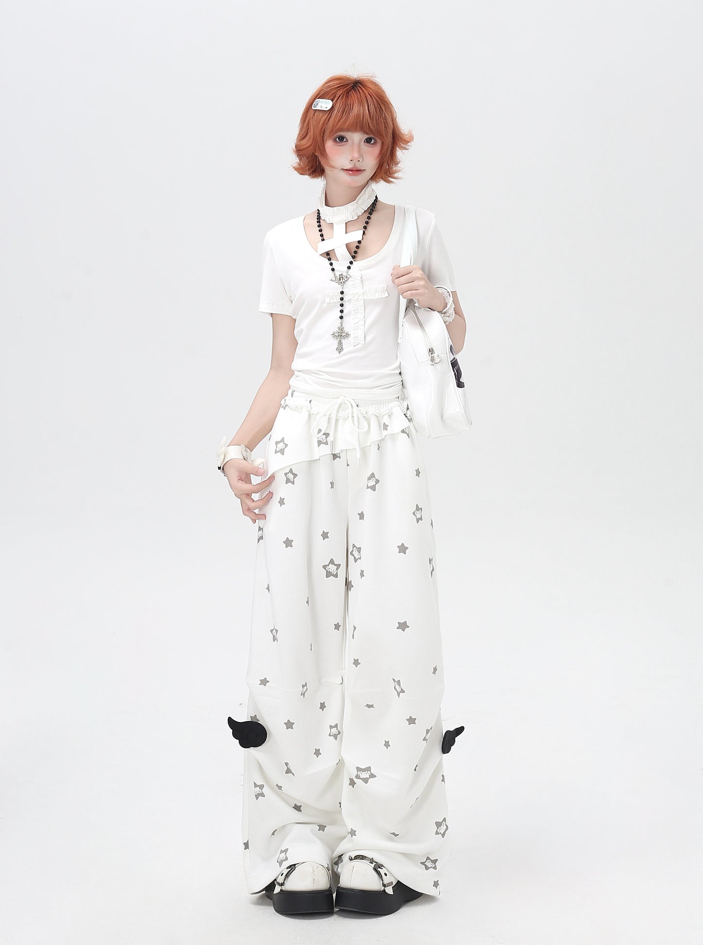 くすみスター柄 ルーズストレートパンツ