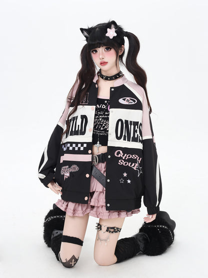 ストリート復古パッチワーク×ライダーズスタジャン（取り外し可能）