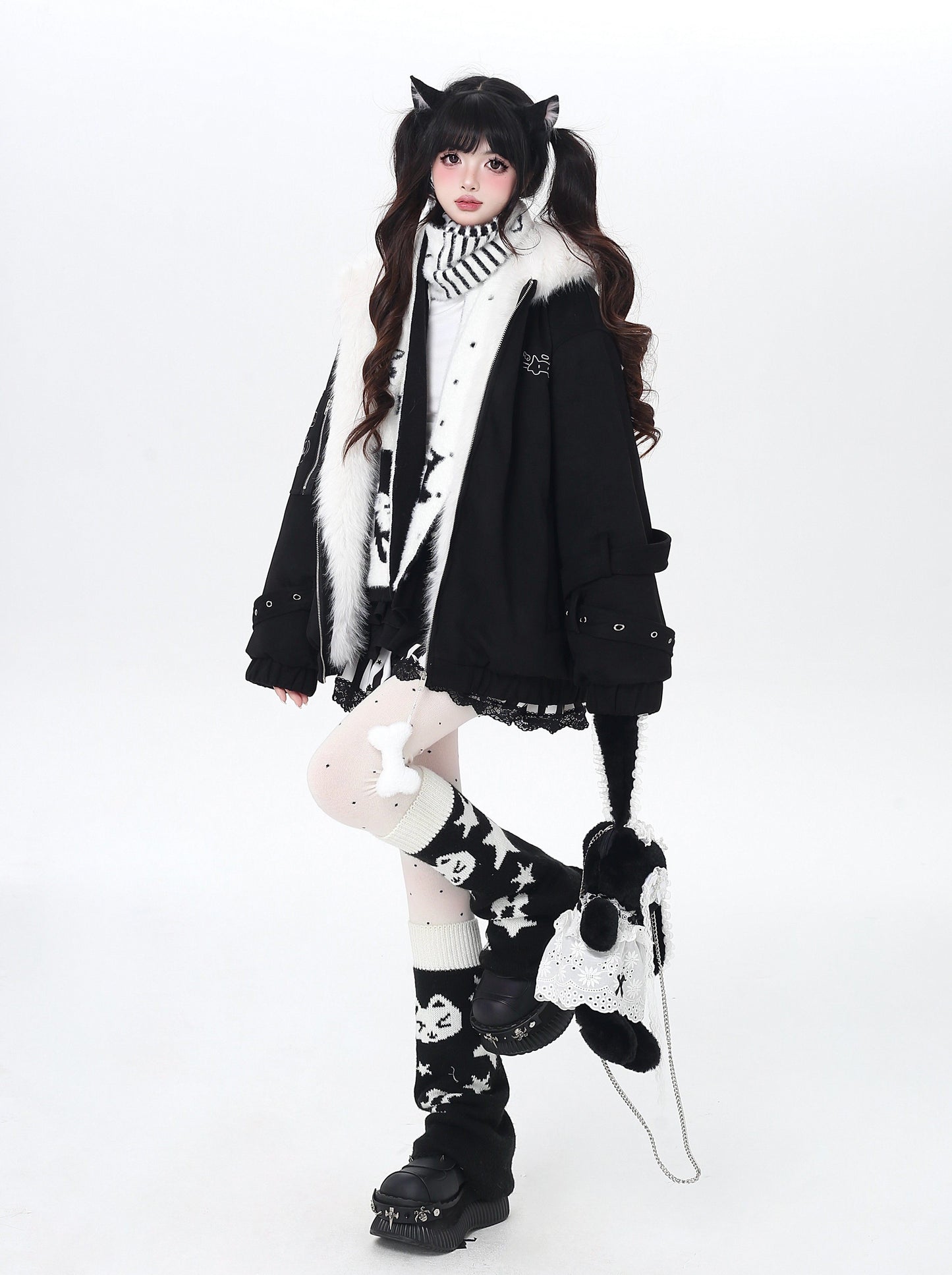 天使風 猫耳フード ファー中綿ブルゾン