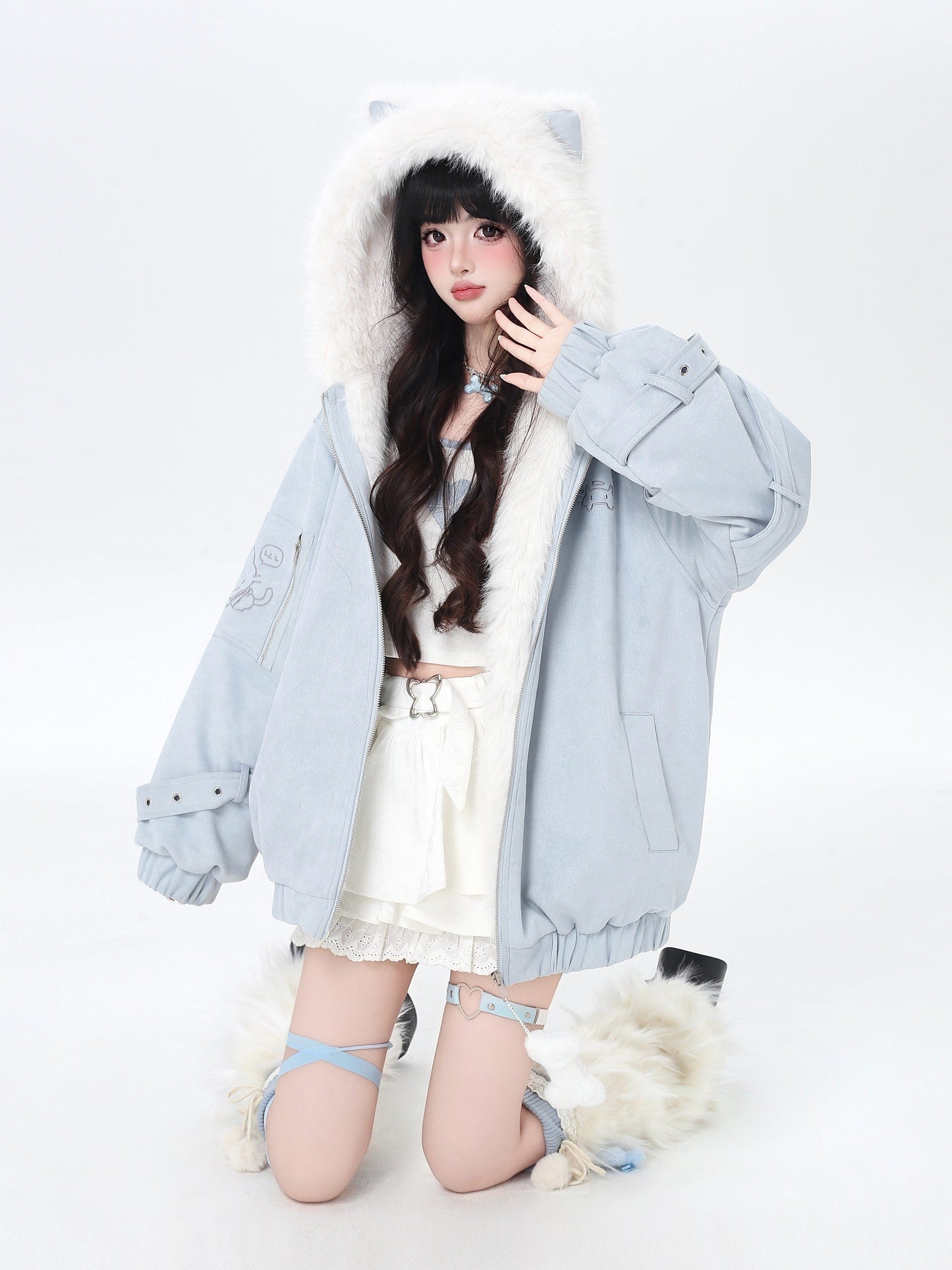 天使風 猫耳フード ファー中綿ブルゾン