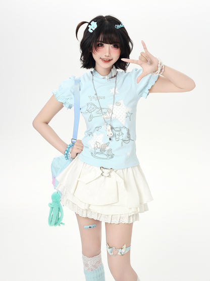 星×木馬パフスリーブトップス
