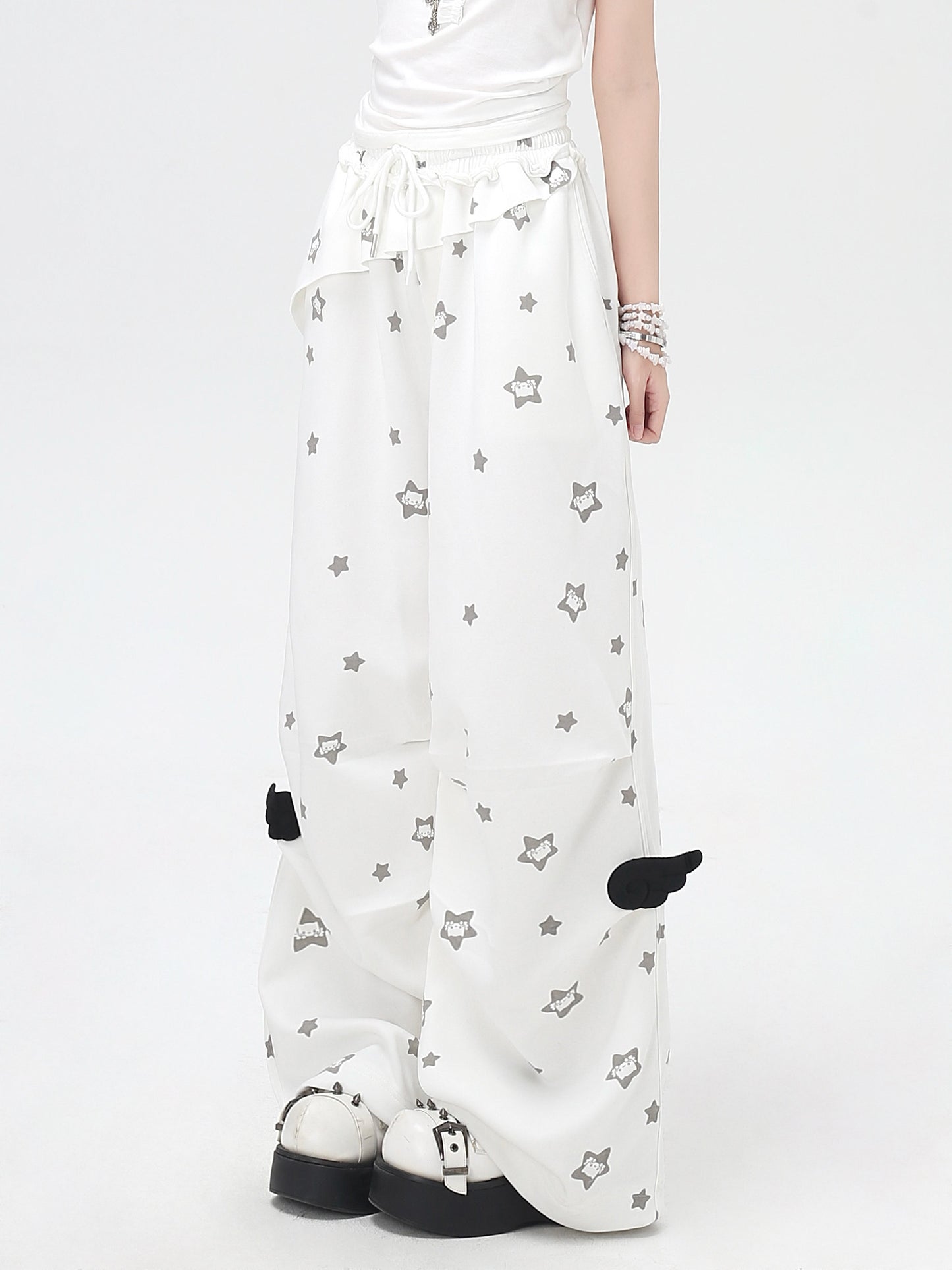 くすみスター柄 ルーズストレートパンツ