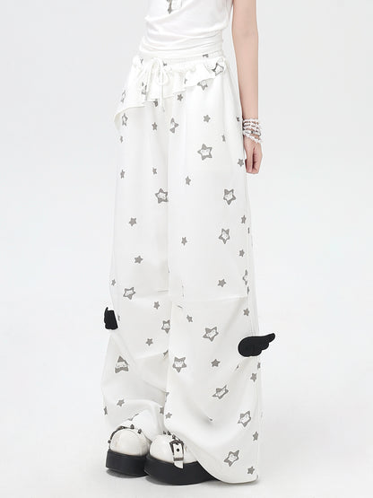 くすみスター柄 ルーズストレートパンツ