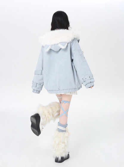 天使風 猫耳フード ファー中綿ブルゾン