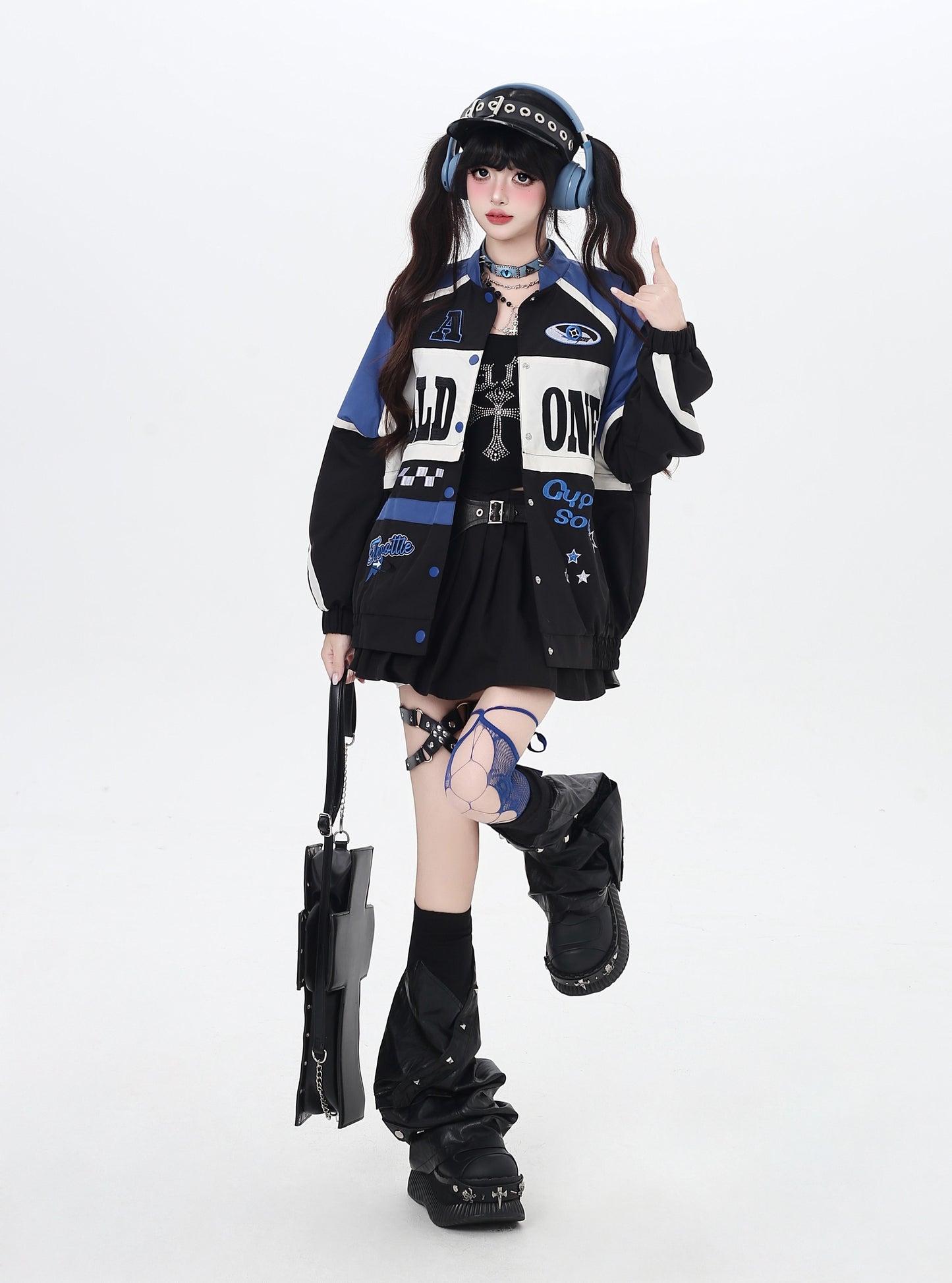 ストリート復古パッチワーク×ライダーズスタジャン（取り外し可能）